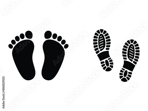 Footprints and boot prints illustration, concept of journey or steps