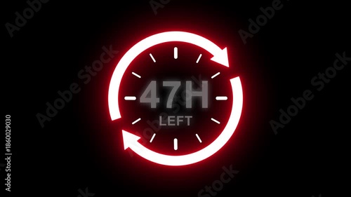 Real time countdown timer animation. Modern flat design of countdown animation on transparent background. 47 hour left. Time remaining countdown concept. Clock icon.
