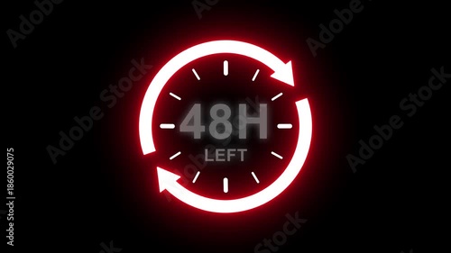 Real time countdown timer animation. Modern flat design of countdown animation on transparent background. 48 hour left. Time remaining countdown concept. Clock icon.
