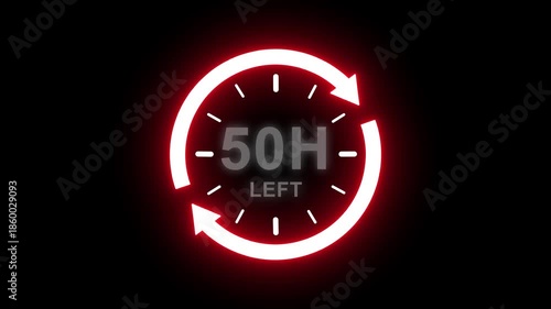 Real time countdown timer animation. Modern flat design of countdown animation on transparent background. 50 hour left. Time remaining countdown concept. Clock icon.