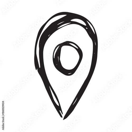 Hand drawn map pin Map marker pointer sign GPS and mapping tools Location pin symbol Pinpoint clipart in doodle style Single element for web, design