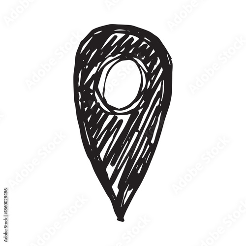 Hand drawn map pin Map marker pointer sign GPS and mapping tools Location pin symbol Pinpoint clipart in doodle style Single element for web, design