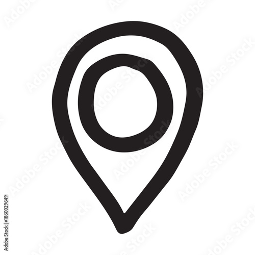 Hand drawn map pin Map marker pointer sign GPS and mapping tools Location pin symbol Pinpoint clipart in doodle style Single element for web, design