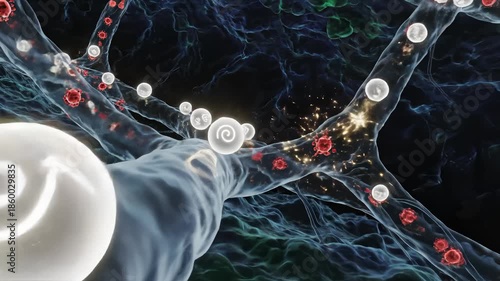 Immune Cells Targeting Cancer Cells in Blood Vessel, Illustration