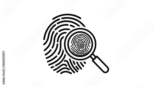 Fingerprint with magnifying glass closeup.