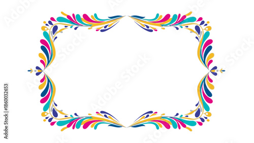 Vibrant decorative frame with colorful floral patterns and swirling shapes on a white background, perfect for Chinese New Year 2026 celebrations and adding festive borders.