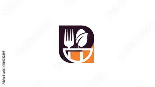 Healthy food logo featuring fork, bowl, leaf, and egg, perfect for restaurants.