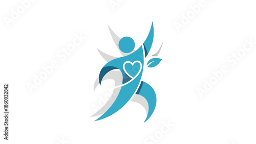 Healthy lifestyle concept - a person with a heart symbol and leaves.