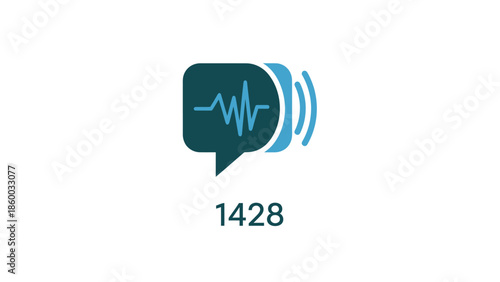 Icon representing voice communication with sound waves and digital information.