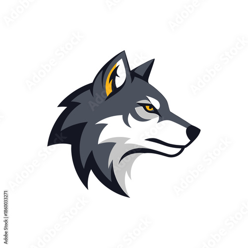 Intense gaze of a majestic wolf head, sharp focus, detailed illustration.