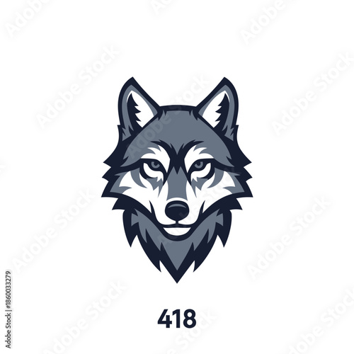 Intense wolf head illustration with sharp features and a determined gaze, number 418.