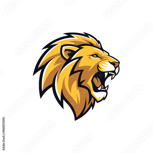 Majestic golden lion roaring with fierce expression and sharp teeth.