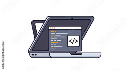 Laptop displaying code, representing programming and software development, technology concept.