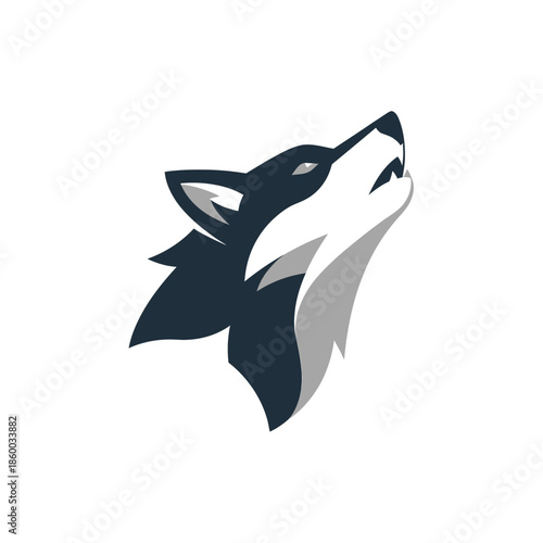 Majestic howling wolf silhouette against a clean white background, striking design.