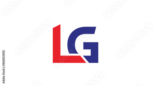 LG logo design with red and blue colors, simple and modern style.