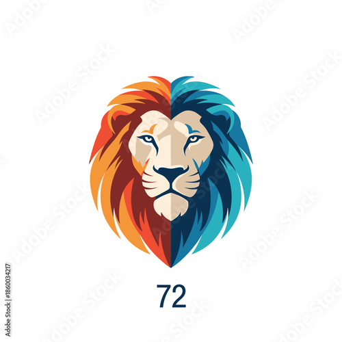 Majestic lion head illustration with vibrant colors and striking details, a symbol of strength.