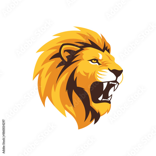 Majestic lion head roaring with fierce expression, showcasing power and dominance.