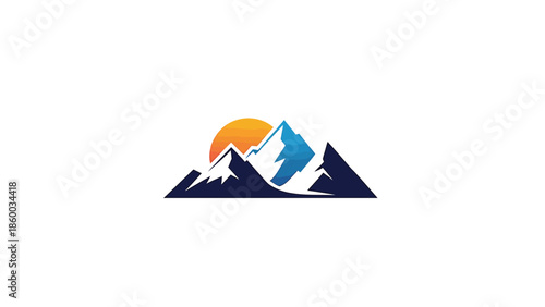 Majestic mountain range with a vibrant sun rising over the peaks, scenic landscape.