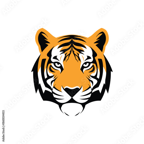 Majestic tiger face illustration showcasing vibrant orange and black stripes, intense gaze.