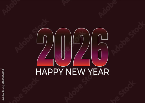 Happy New Year 2026 Vibrant Gradient Typography with White Outline