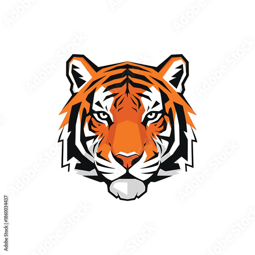Majestic tiger face illustration showcasing vibrant orange and black stripes and intense gaze.