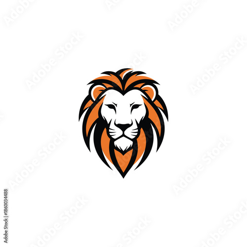 Majestic lion head logo design with vibrant orange and black colors.