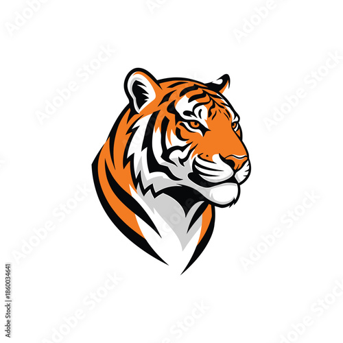 Majestic tiger head portrait showcasing vibrant orange and black stripes.