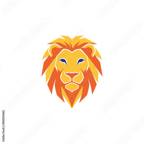 Majestic lion head logo with vibrant orange and yellow colors, a symbol of strength and courage.