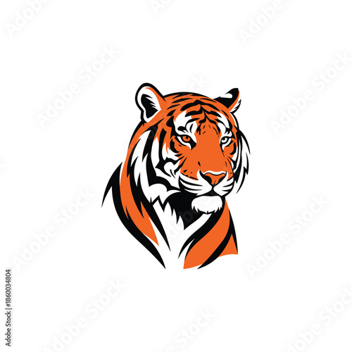 Majestic tiger portrait showcasing vibrant orange and black stripes with intense gaze.