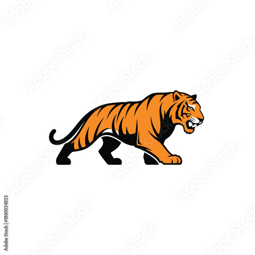 Majestic tiger prowling with intense focus and powerful presence in vibrant orange and black.