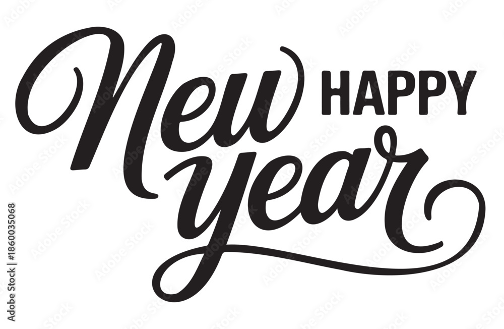 Fototapeta premium Happy New Year Calligraphy on White Background