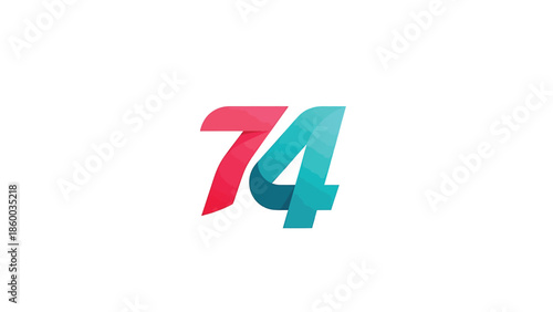 Modern and stylish logo design featuring the number seventy-four in vibrant colors, perfect for branding.