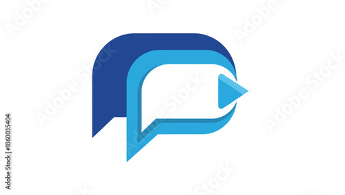 Modern and creative logo design featuring a speech bubble and arrow.