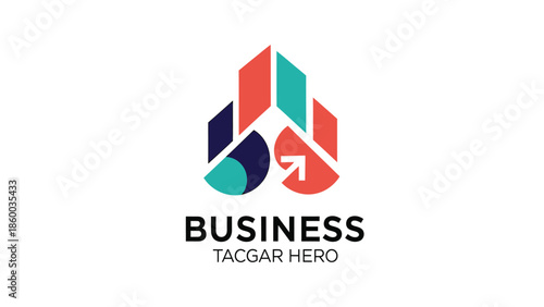 Modern business logo design with upward arrow and building elements.