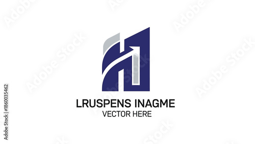 Modern business logo with upward arrow and building design, representing growth and success.