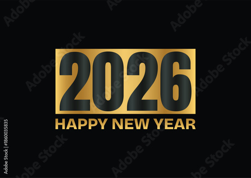 Happy New Year 2026 Bold Typography on Golden Banner Background