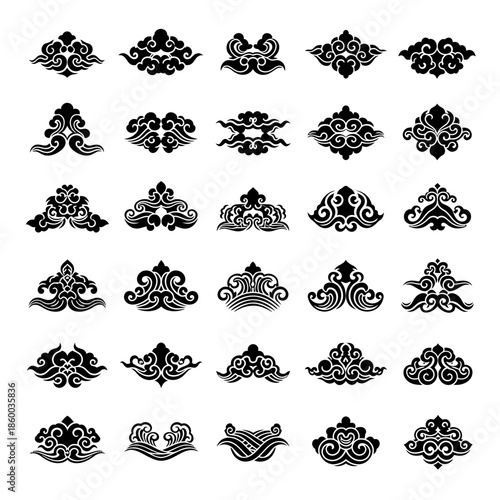 Traditional Chinese Ruyi Clouds Set Auspicious Oriental Motifs.
