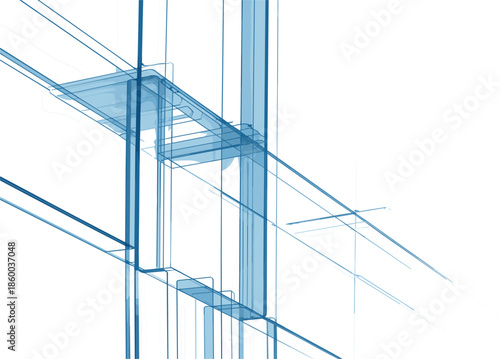 Modern architectural glass structure vector, abstract blue skyscraper facade with glass panels and steel beams in light blue tones