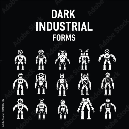 Dark Industrial Mecha Robot Silhouette Character Set