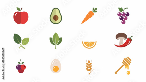 Assorted Food Icons in Grid Layout.