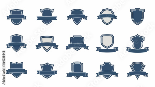 Blue Shield Badges and Ribbons Set.