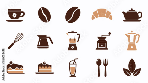 Coffee and Bakery Icons Set Illustration.