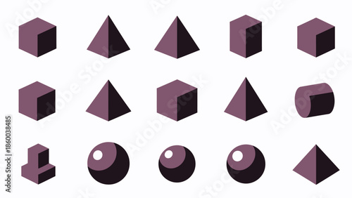 Collection of 3D Geometric Shapes and Objects.