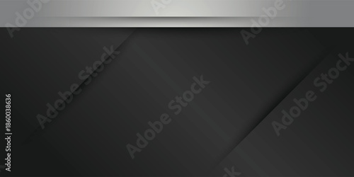 Elegant black and grey abstract background with diagonal lines and a shiny silver header.