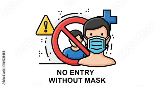 Mandatory face covering icon indicating restricted access for people not wearing a protective medical or surgical mask in public spaces