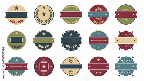 Collection of Various Badge Icons and Emblems.