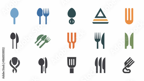 Collection of Various Colored Utensil Icons.