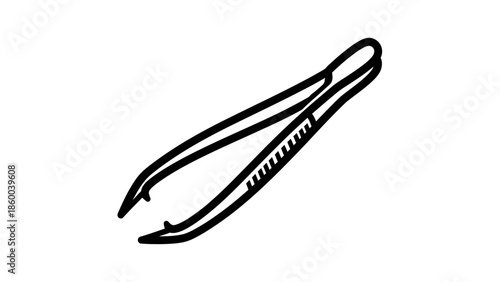 Simple Line Drawing of Tweezers Tool.