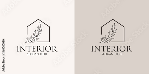 hand drawn minimalist interior logo set