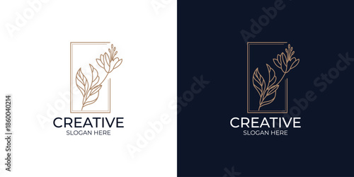 set of floral logos in linear style
